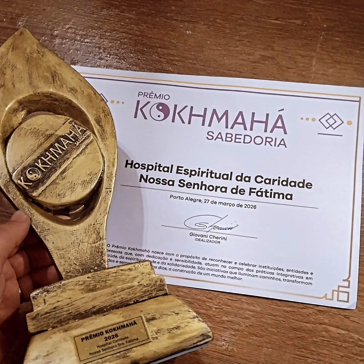 Prêmio Kokhmahá Sabedoria entregue ao Hospital Espiritual da Caridade